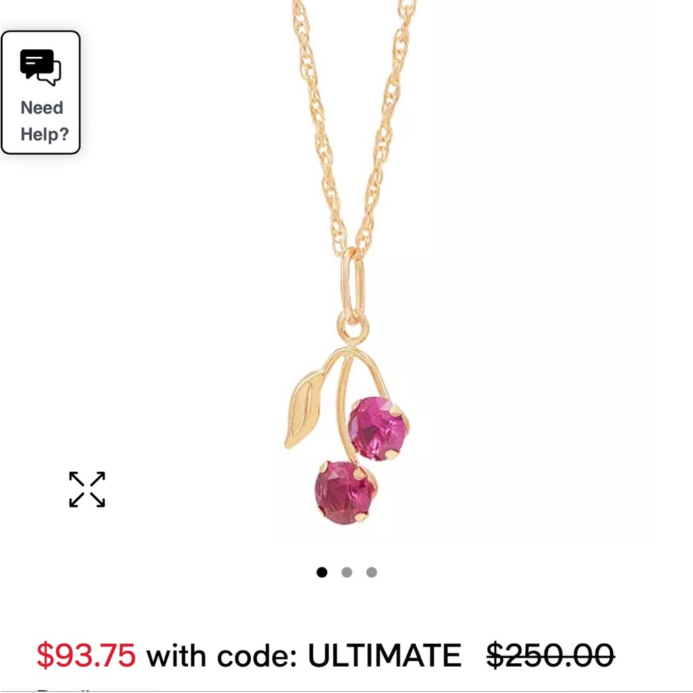 Solid 10k yellow gold Lab grown Ruby Cherry Pendant